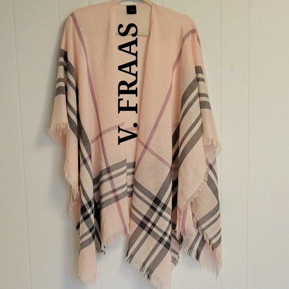 ❣️HP❣️V. FRAAS beautiful blush pink plaid fringe scarf wrap shawl. - Picture 3 of 6